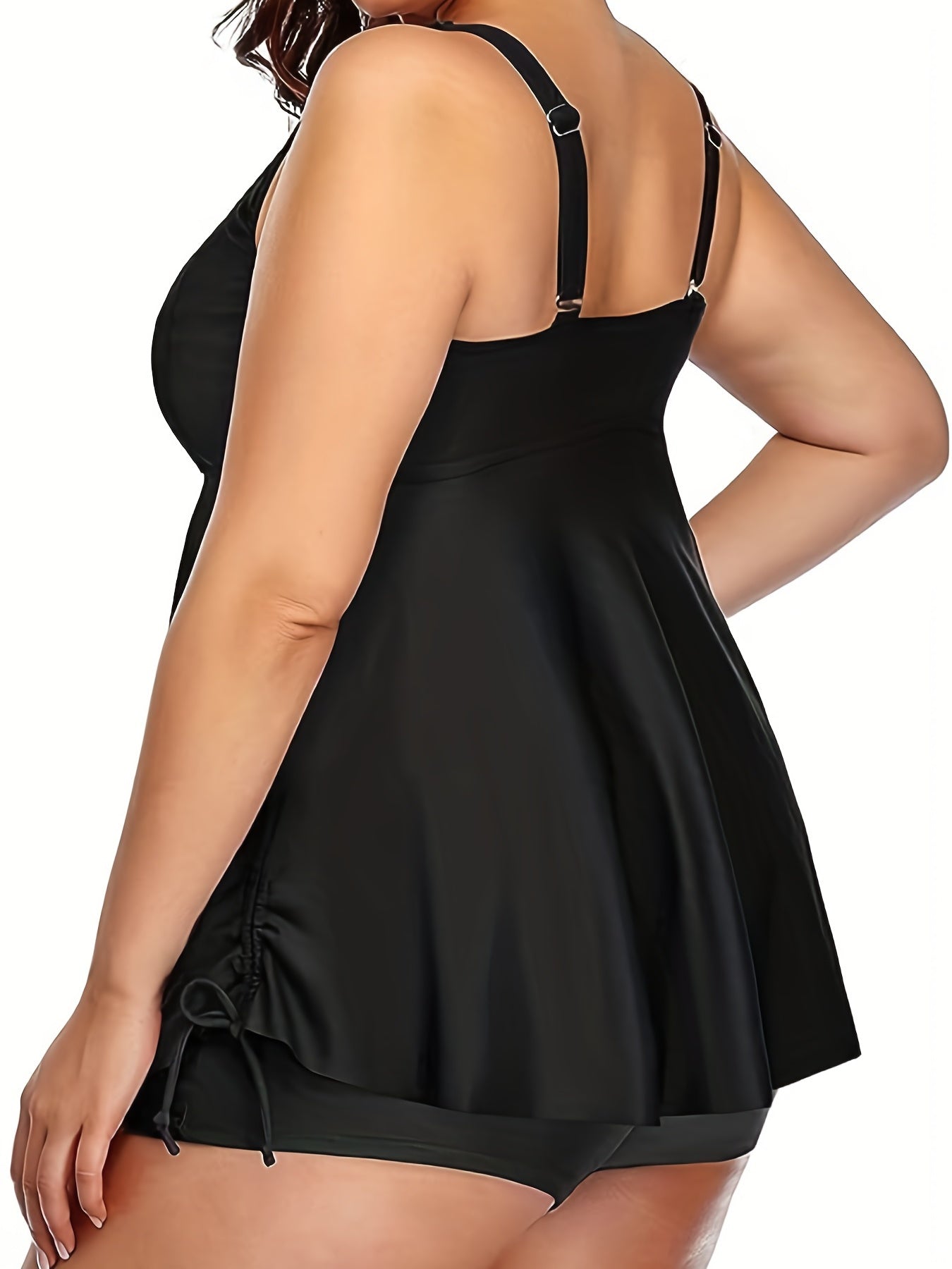 Modest Tankini Set Women's Plus Solid Cami Top & Shorts Swimsuit