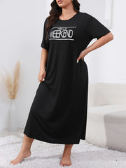 Casual Lounge Dress Women's Plus Letter Graphic Short Sleeve