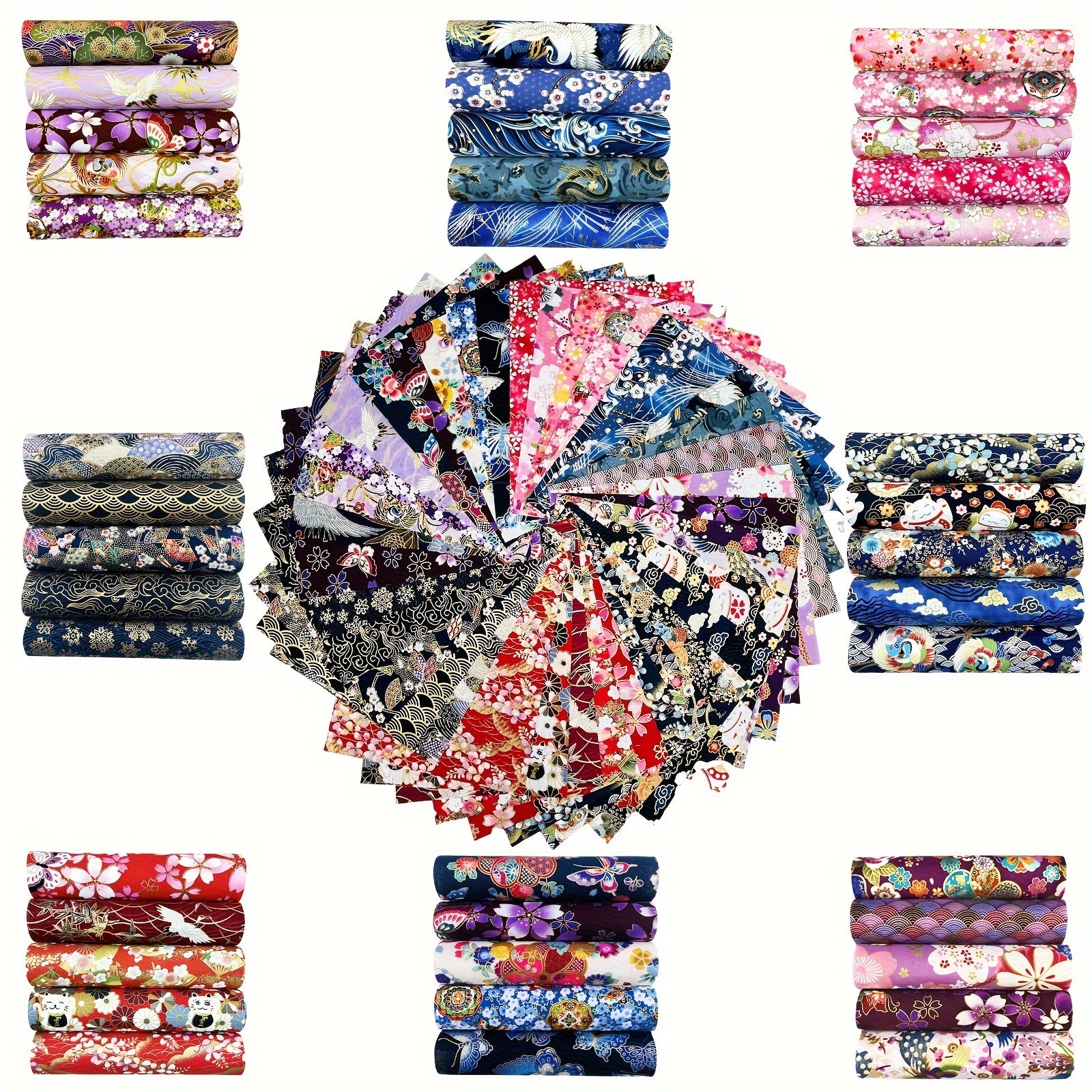 40pcs Japanese Style Flower Printed Fabric Patchwork For DIY Craft Sewing