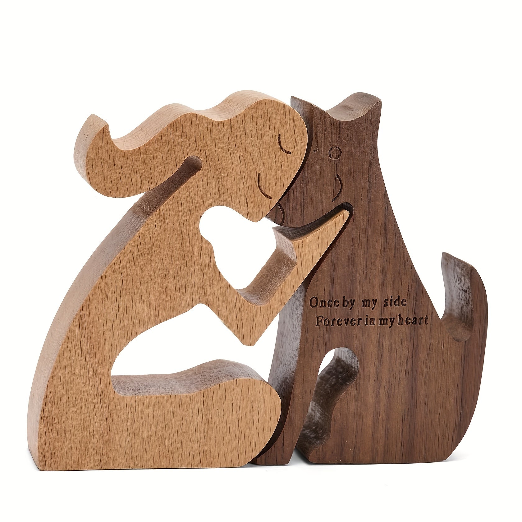 Wooden Carving Dog Sitting Woman&Dog Decoration, Dog Memorial for Office&Home