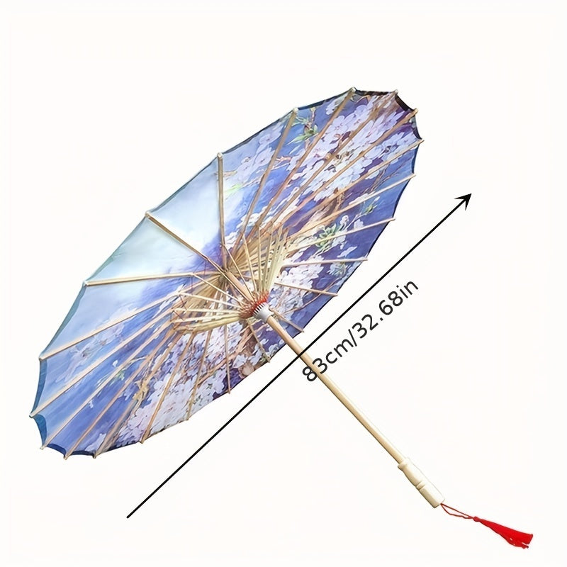 Floral Oil Paper Umbrella Traditional Wooden Handle Waterproof