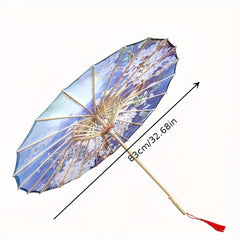 Floral Oil Paper Umbrella Traditional Wooden Handle Waterproof