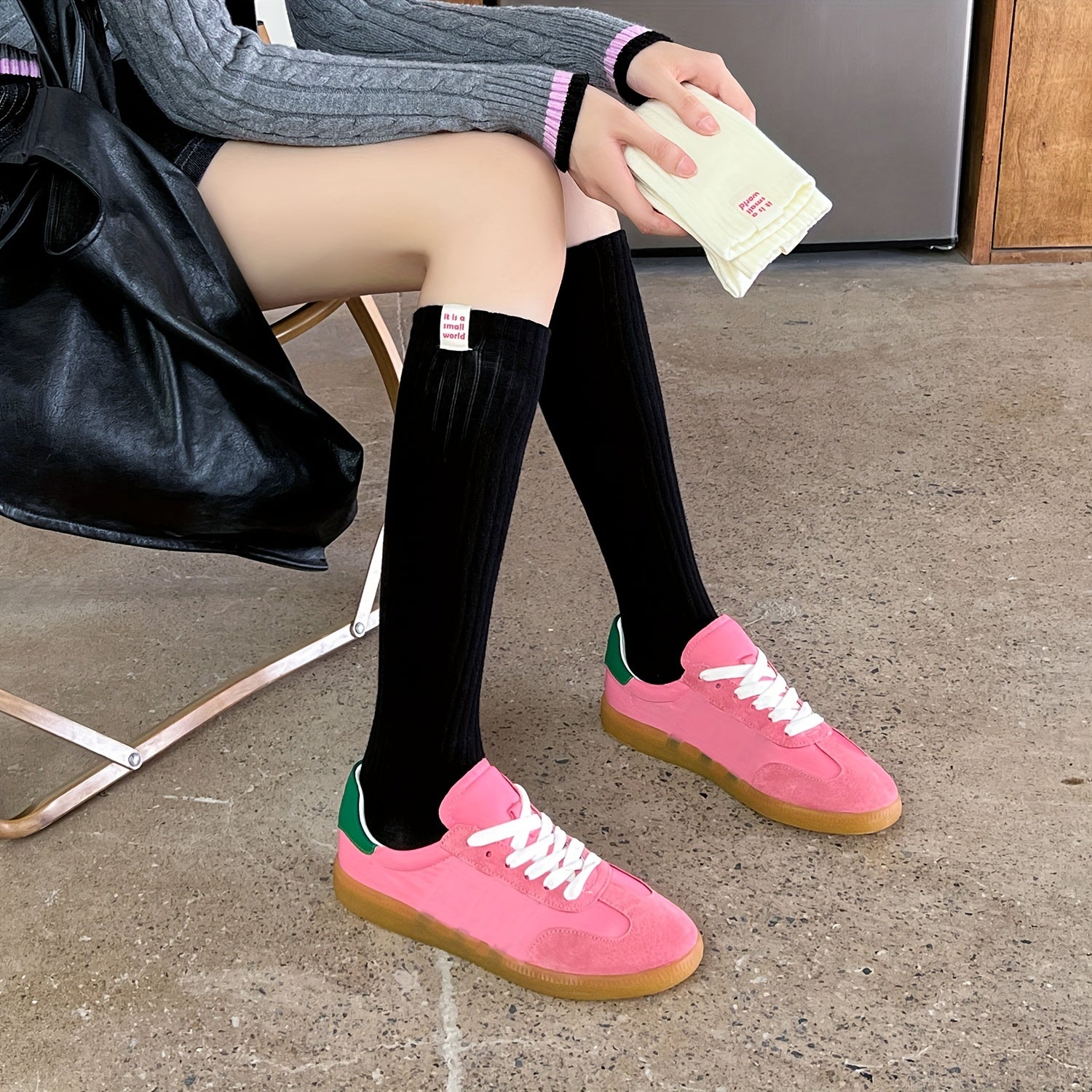 Letter Patched Calf Socks Knee High Women's Stockings