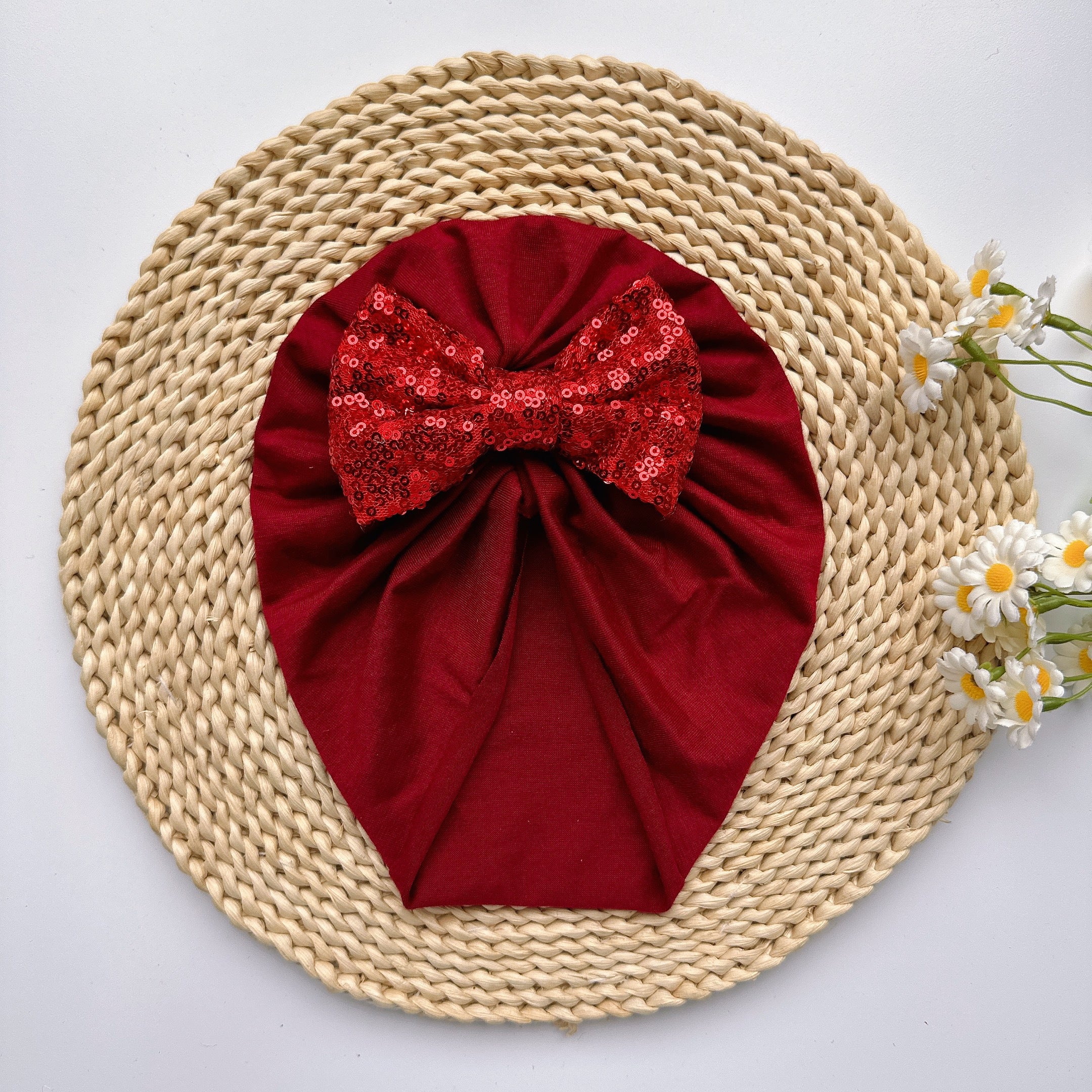 Baby Sequin Bowknot Turban Soft Elastic Hat