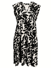 Floral Print Notched Neck Dress Casual Sleeveless Tank Dress