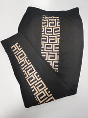 Colorblock Greek Print Lantern Sleeve Top & Pants Set