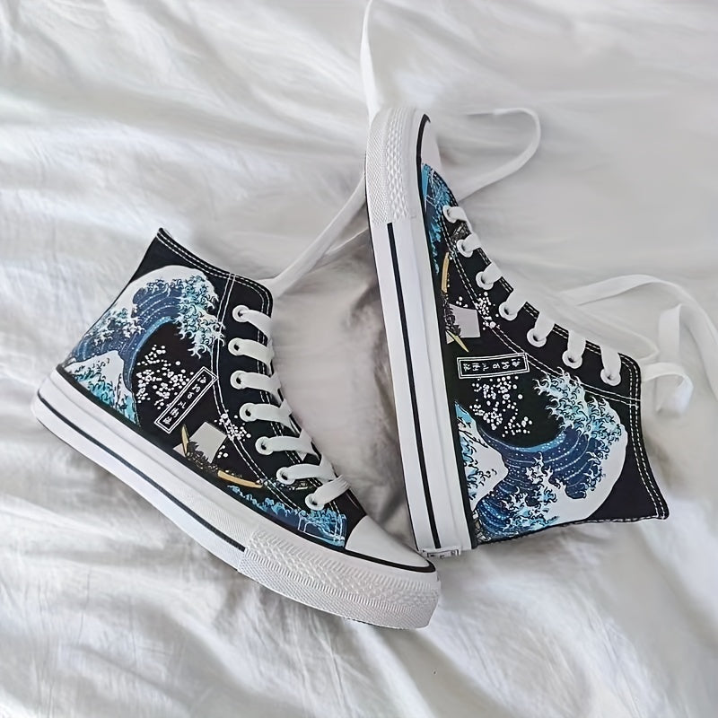 Canvas High Top Printed Lace Up Walking Shoes
