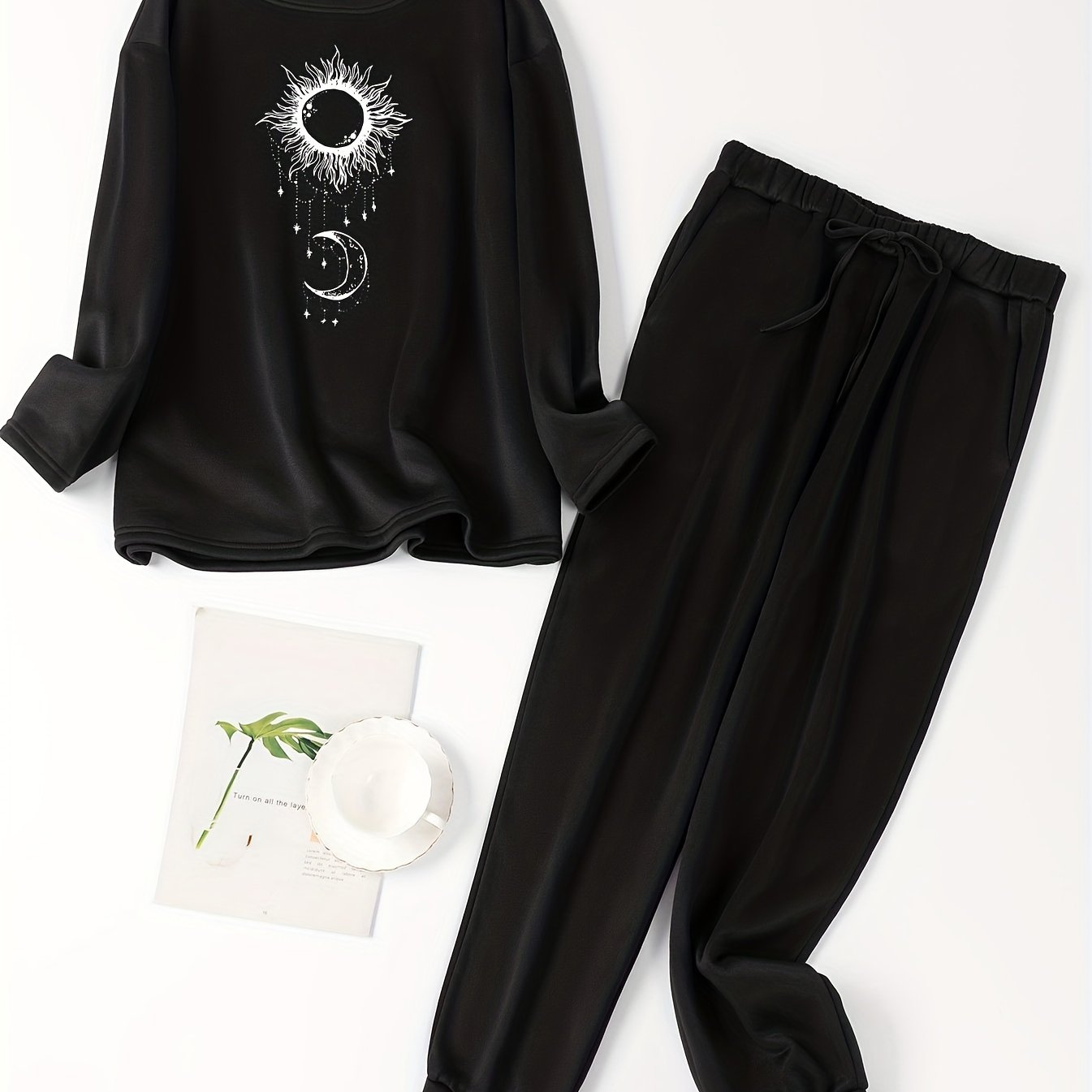Women's Plus Moon & Solar System Print Lounge Set
