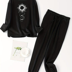 Women's Plus Moon & Solar System Print Lounge Set
