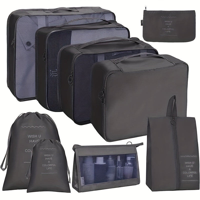 9pcs Luggage Packing Organizer Set Dacron Lightweight Toiletry Packing Cubes