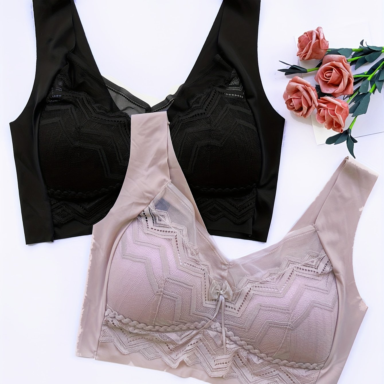 2pcs Lace Wireless Push Up Bra Comfy Breathable Women's Lingerie