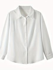 Basic T shirt Women's Plus Plain Button Up Long Sleeve