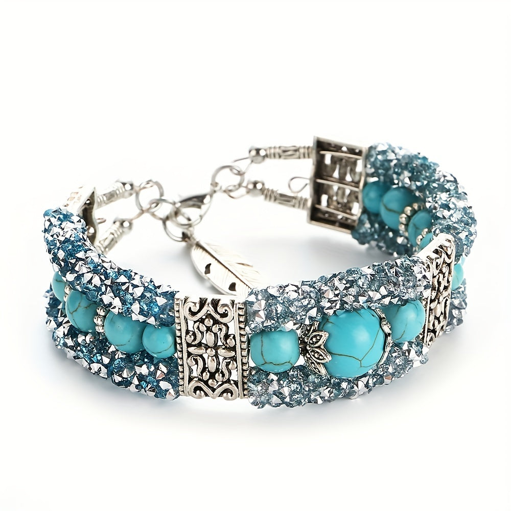 Vintage Faux Turquoise Beads Carved Bracelet Bangle Jewelry for Teen Girls