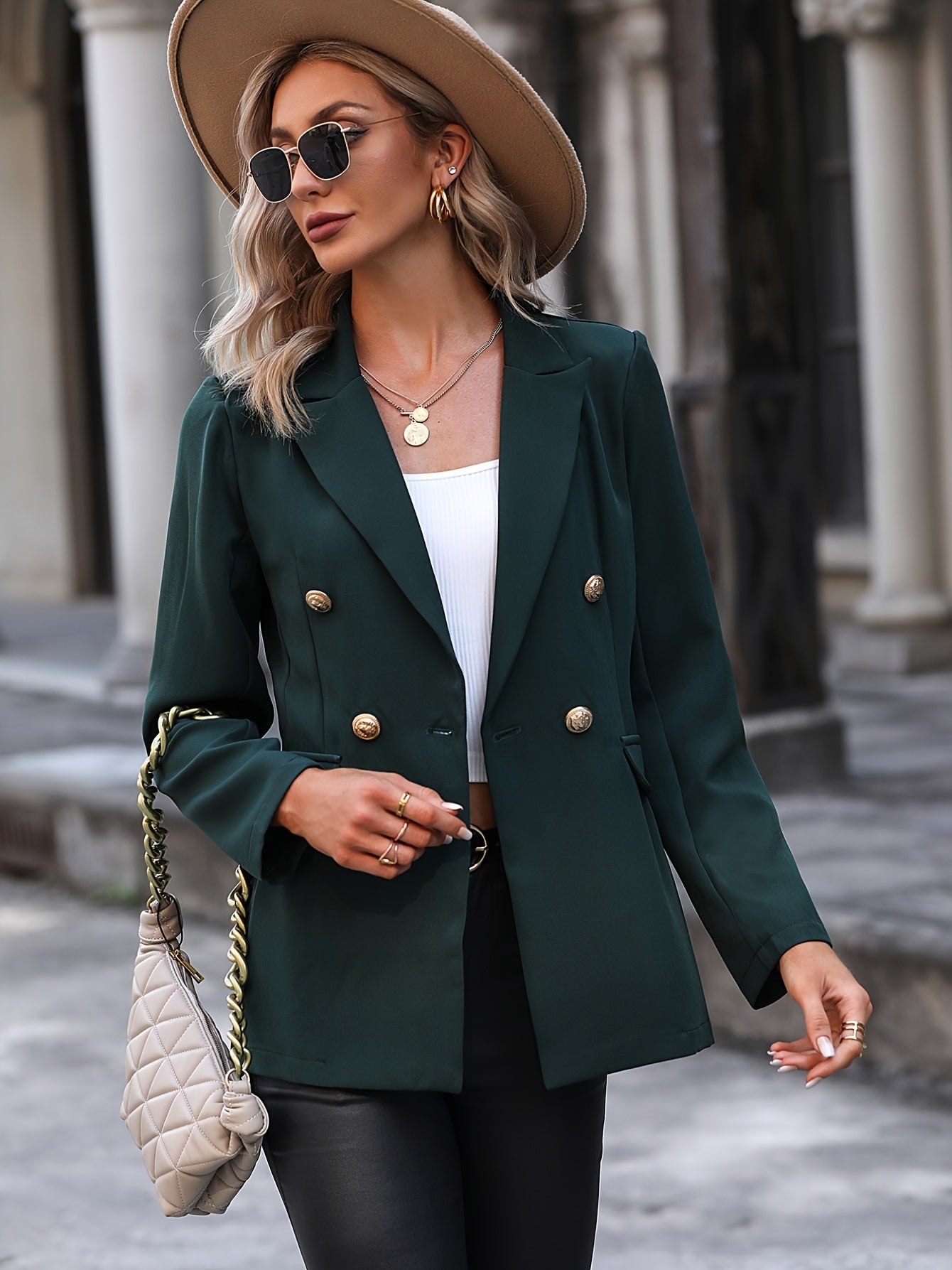 Solid V Neck Long Sleeve Button Lapel Pockets Jacket
