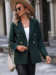 Solid V Neck Long Sleeve Button Lapel Pockets Jacket