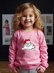 Christmas Dog Print Girls Pullover Sweatshirt Crew Neck Tops