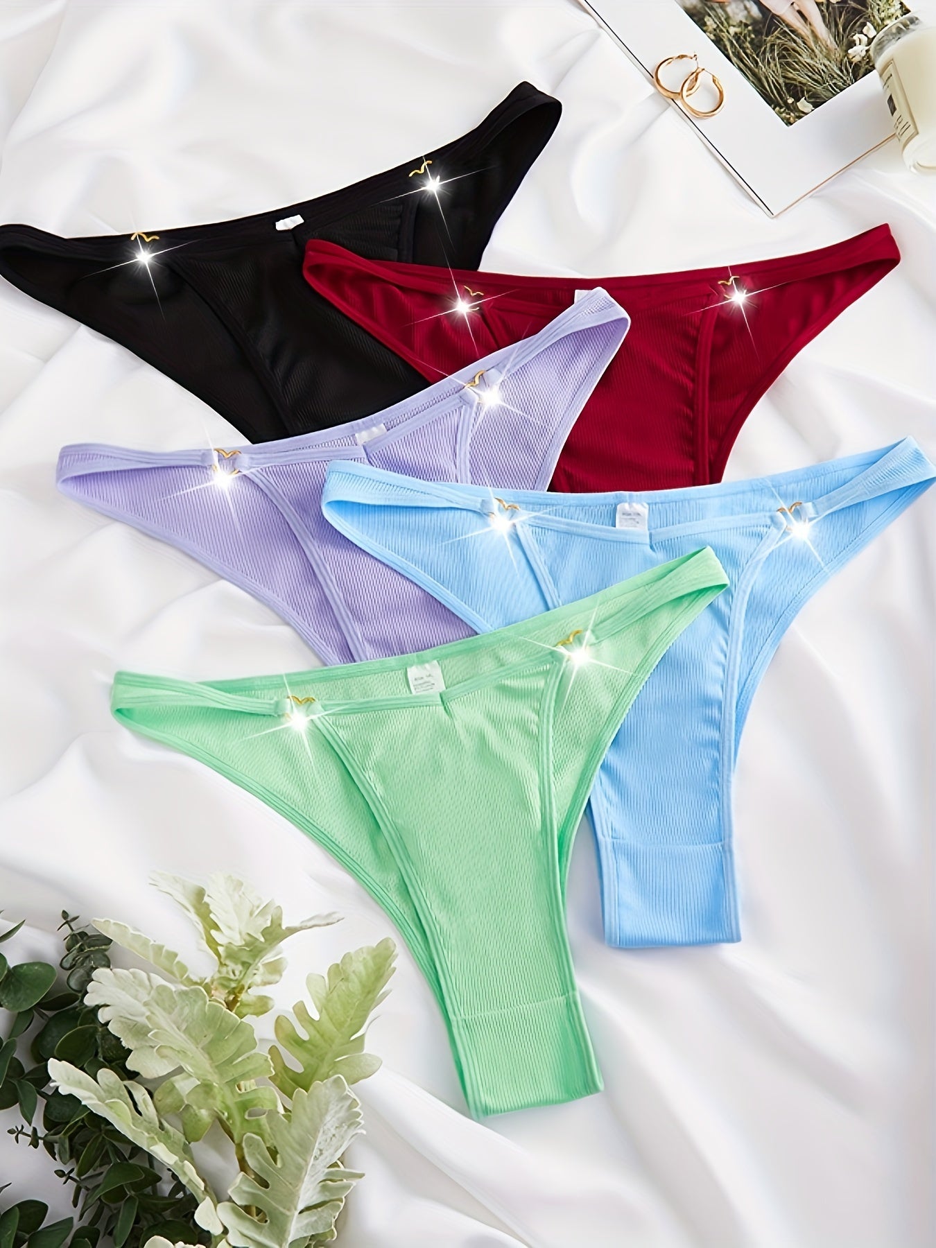 5 Pack Plus Size Sexy Panties Set Women's Plus Low Waist Ribbe