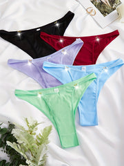 5 Pack Plus Size Sexy Panties Set Women's Plus Low Waist Ribbe