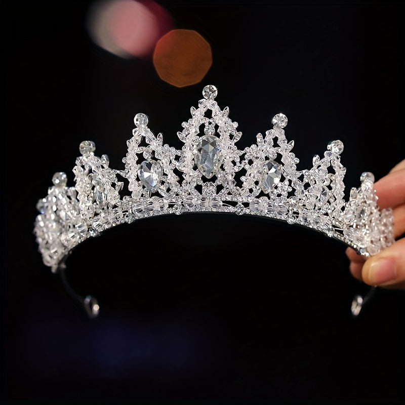 Baroque Style Crystal Headband Princess Rhinestone Crown Silvery Tiara