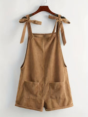 Corduroy Knot Strap Overall Jumpsuit Casual Pocket Overall Jumpsuit
