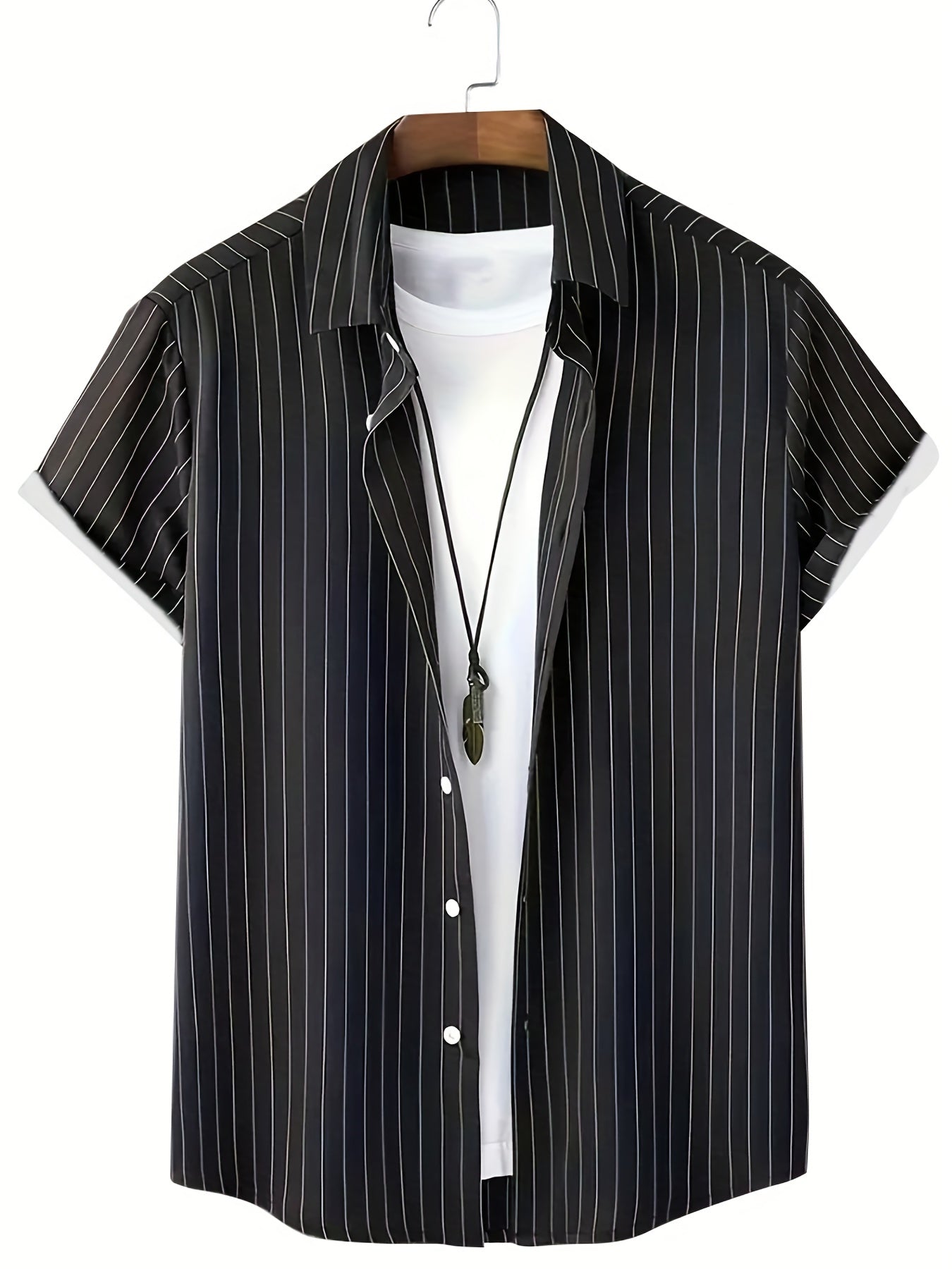 Men's Casual Stripe Button Up Short Sleeve Shirt for Summer