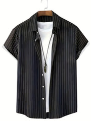 Men's Casual Stripe Button Up Short Sleeve Shirt for Summer