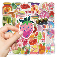 50pcs Pink Mediterranean Artistic Stickers Honey Fruits Vegetables Cat PVC