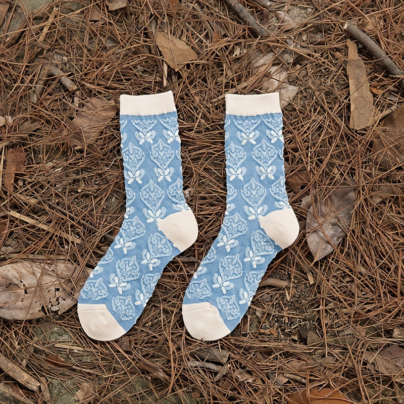 5 Pairs Floral Print Socks Ethnic Style Women's Stockings