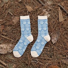 5 Pairs Floral Print Socks Ethnic Style Women's Stockings