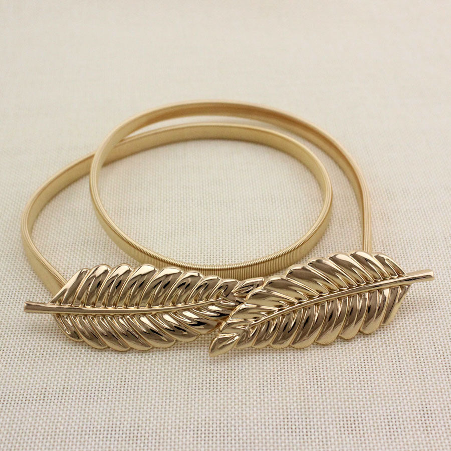 Metal Elastic Belt Stretch Leaf Vintage Thin Waist Belt For Dress Jeans
