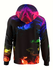 Flame Print Hoodie For Men Loose Hooded Pullover