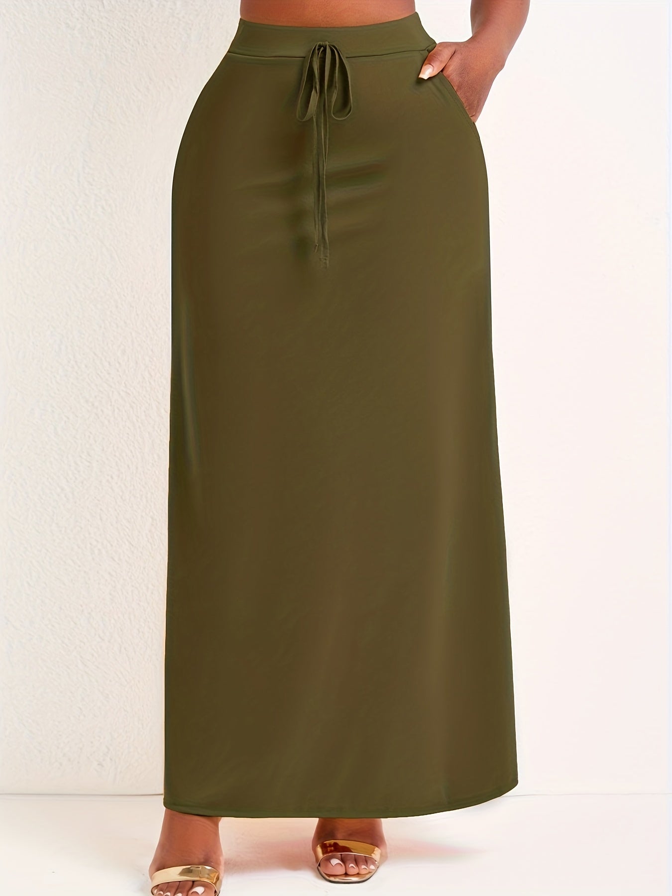 Solid Drawstring Maxi Skirt High Waist Casual Spring Summer Women's Clothing