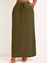 Solid Drawstring Maxi Skirt High Waist Casual Spring Summer Women's Clothing