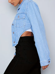 Long Sleeves Denim Coats Flap Pockets Single Breasted Button Lapel Denim Jackets