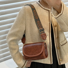 Retro Style Mini Faux Leather Crossbody Bag Wide Strap Shoulder Purse