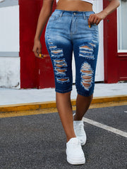 Colorblock Ripped Denim Shorts
