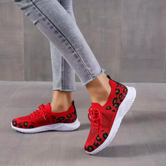 Leopard Pattern Breathable Sneakers Low Wedge Casual Sporty Shoes