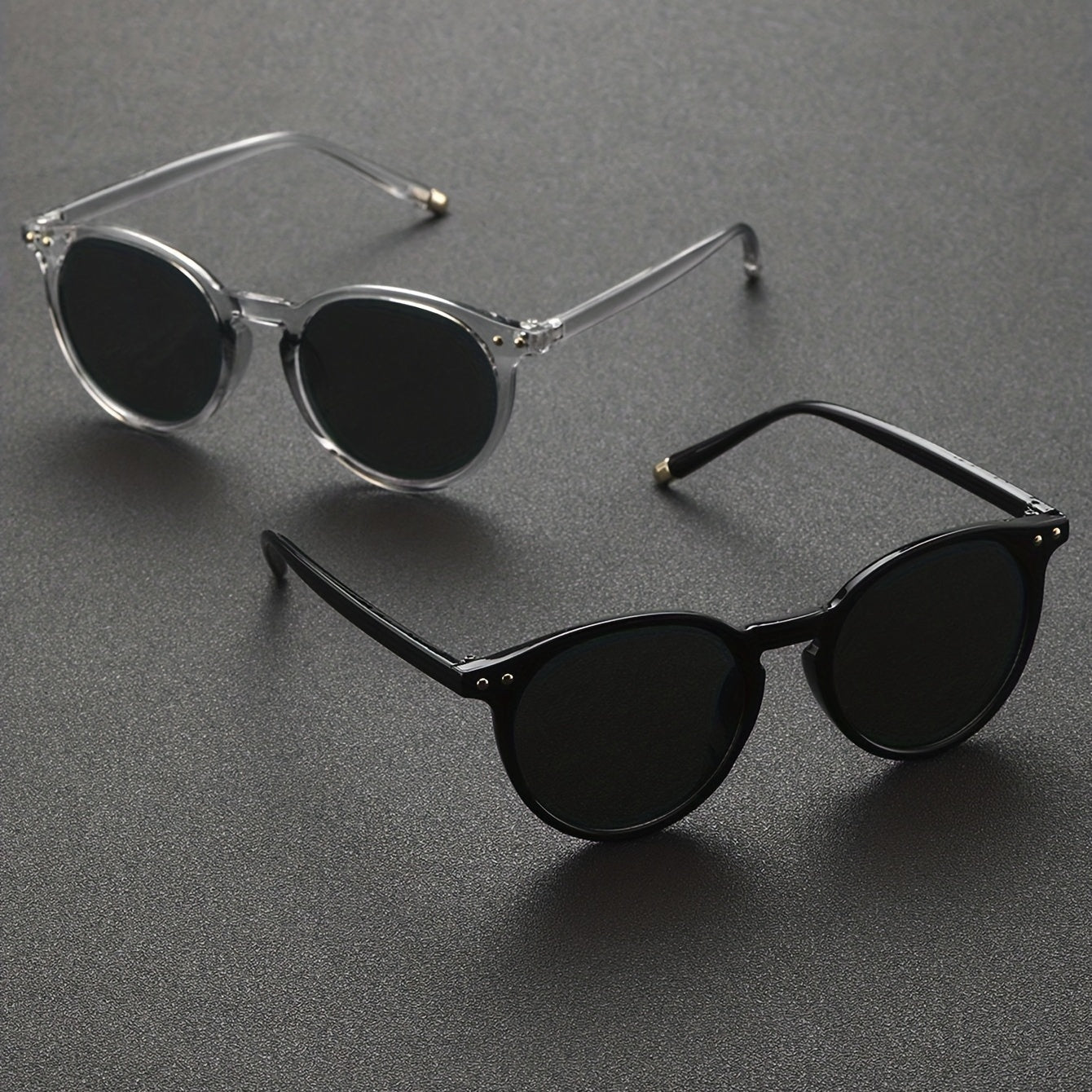 2 Pairs Men's Casual Round Frame Sunglasses with Case