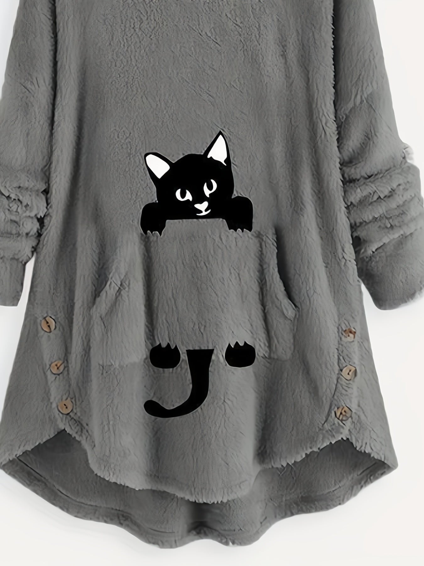 Cat Pattern Print Asymmetrical Loose Hoodies Casual Printed Long Sleeve Hoodies