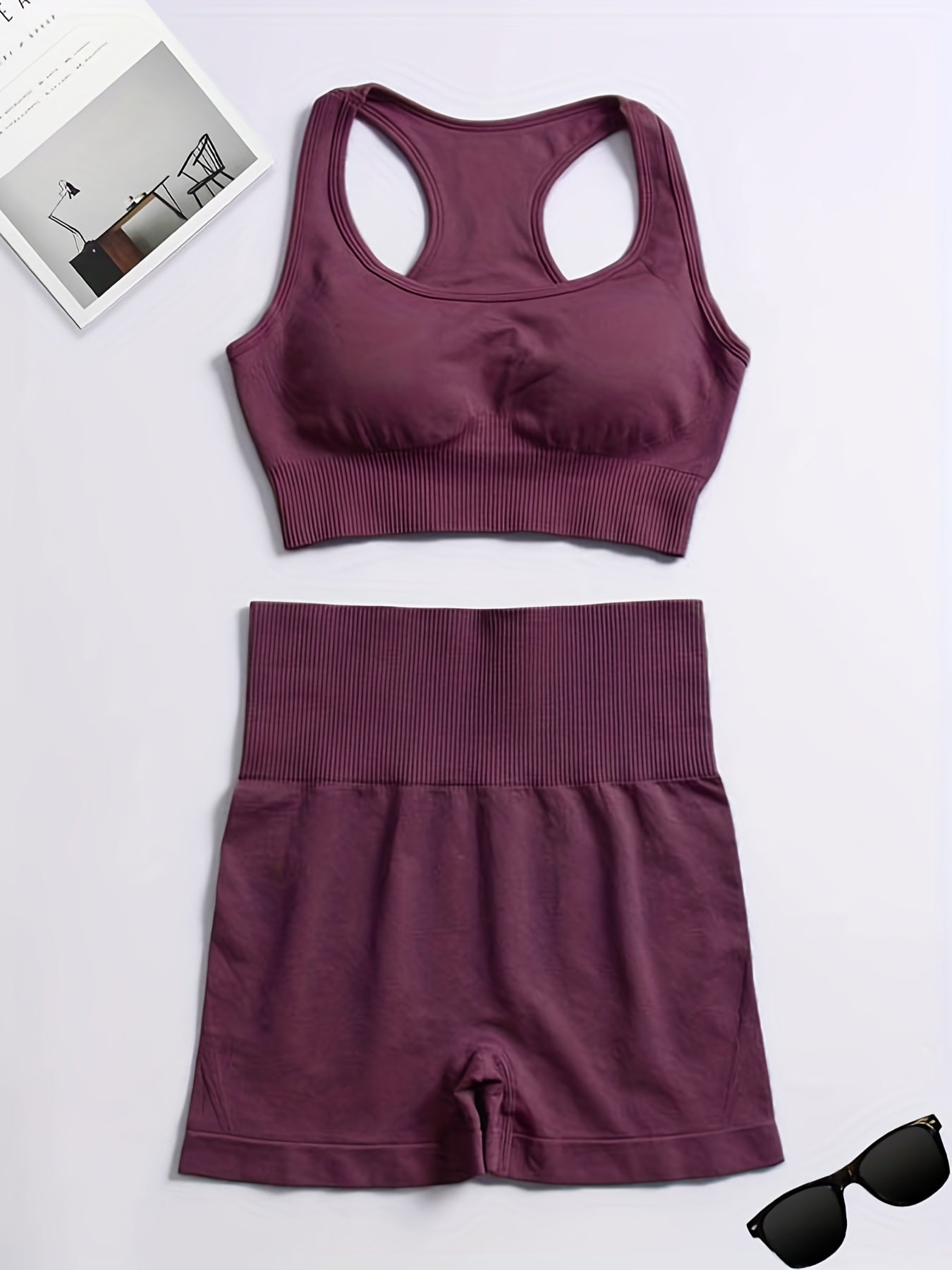 2 Pcs Yoga Set Sports Bra & Shorts Seamless Fitness Activewear