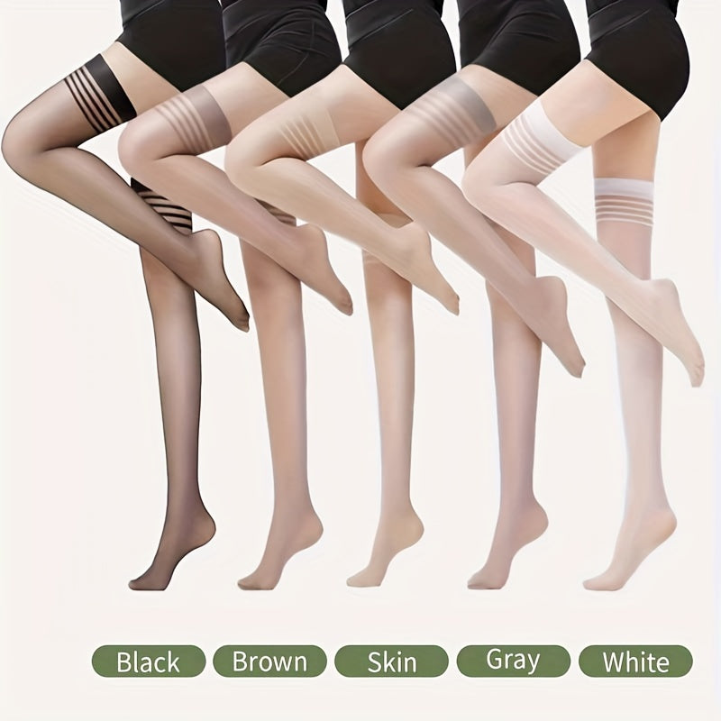 5 Pairs Striped Thigh High Stockings Sheer Over The Knee Socks Women's Stockings