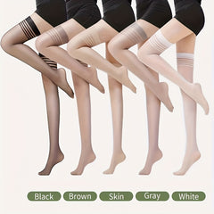 5 Pairs Striped Thigh High Stockings Sheer Over The Knee Socks Women's Stockings