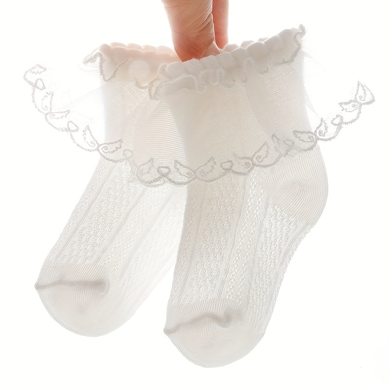 Girls Lace Trim Ankle Socks Mesh Comfortable Princess Socks for Kids