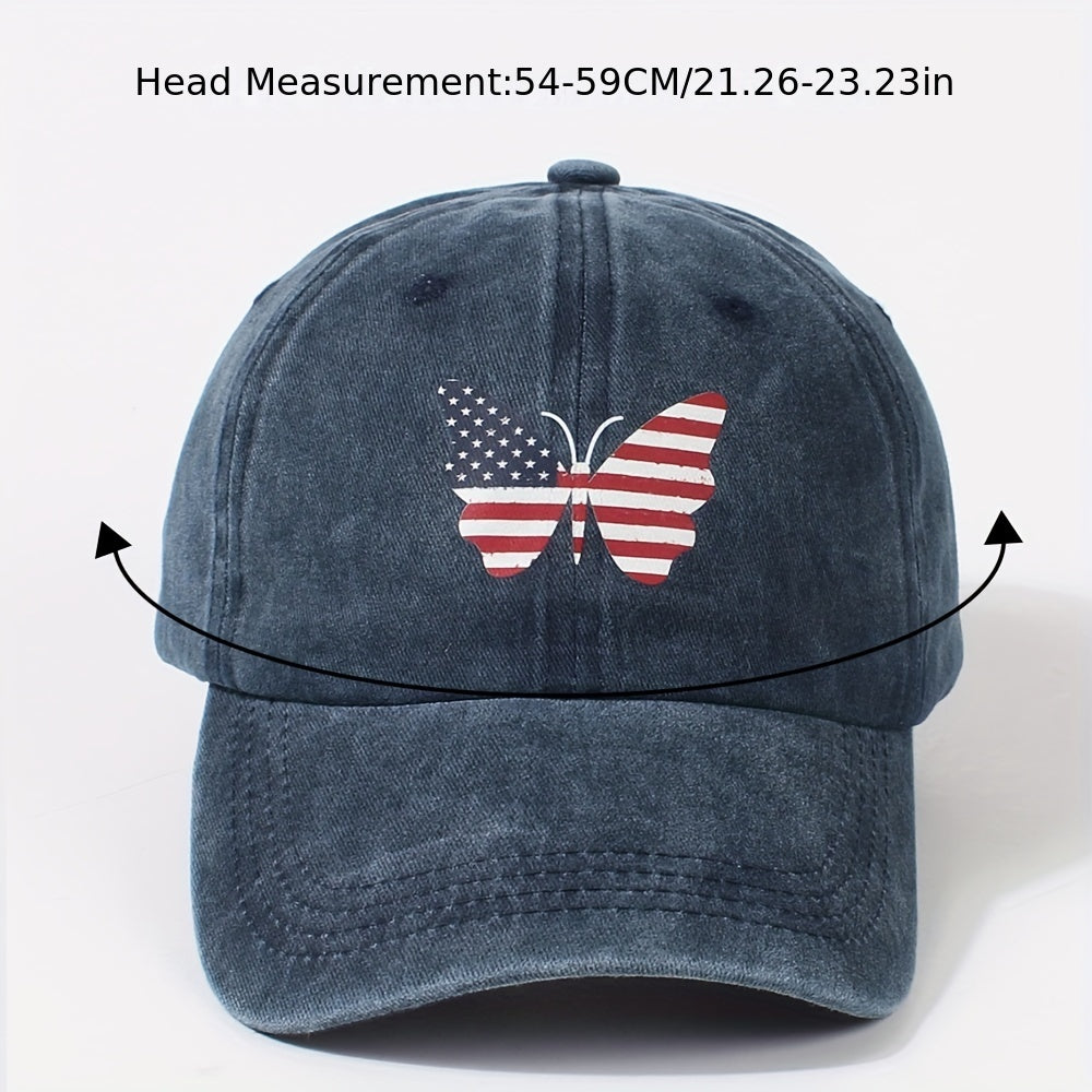Independence Butterfly Baseball Cap Flag Patriotic Distressed Dad Hat