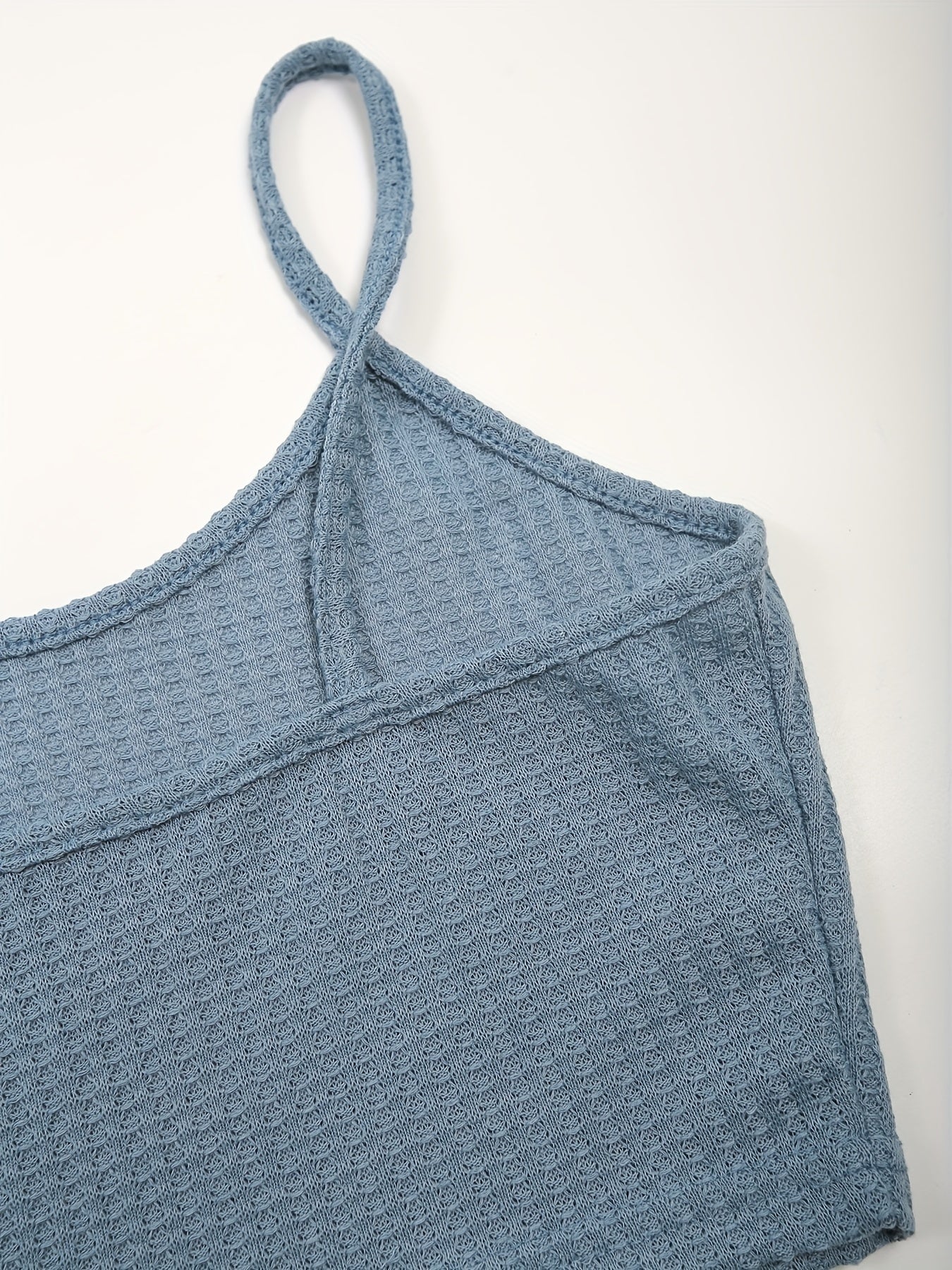 Waffle Solid Lounge Set Cami Top & Long Sleeve Crew Neck Top & Lace Up Shorts