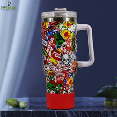 40oz Skull Print Water Bottle Insulated Leak Proof Sports Cup with Handle