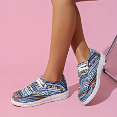 Women's Boho Pattern Slip On Loafers Lightweight Platform Shoes