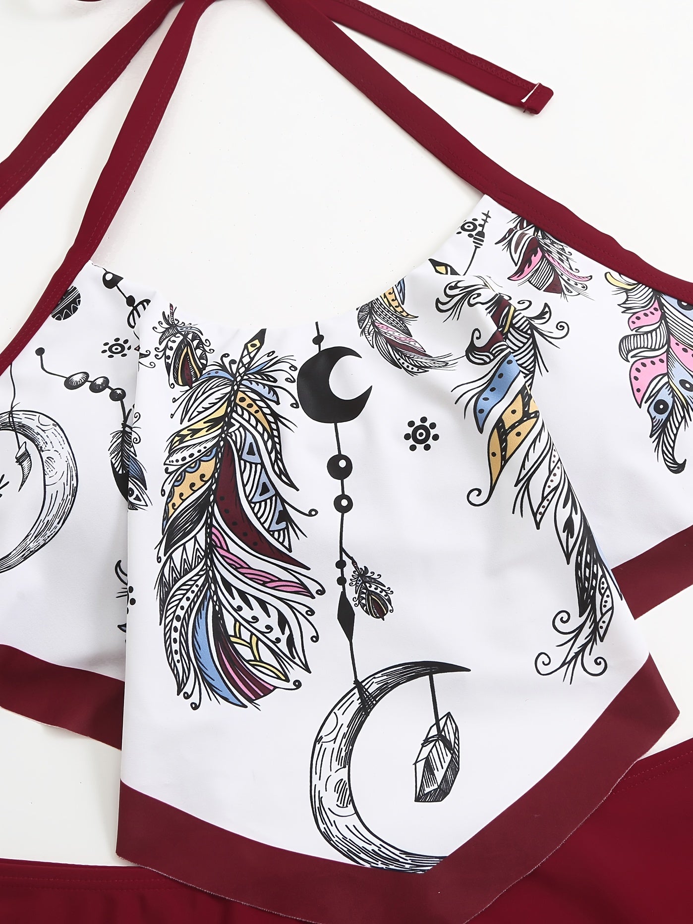 Moon Print Halter Neck Top & Panties Swimsuit Set Women's Plus Size 2pcs Set