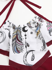 Moon Print Halter Neck Top & Panties Swimsuit Set Women's Plus Size 2pcs Set