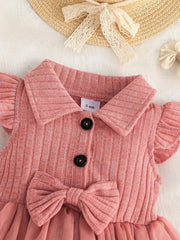 Baby Girls Casual Mesh Stitching Bow Decor Dress For Summer Holiday